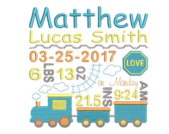 3 size  Birth Template Announcement Embroidery Design - Subway Art Design - Baby Boy Birthday Embroidery - INSTANT DOWNLOAD - 4x4 5x7 6x10