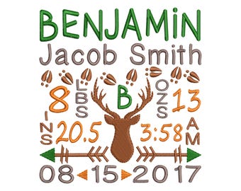 Deer Custom Embroidery  Birth Announcement Machine Embroidery Digital File Design - EMAIL DELIVERY 0-48 hour - NOT instant downlaod