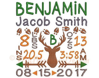 Deer Birth announcement embroidery design - Birth template machine embroidery baby design - INSTANT DOWNLOAD 4x4 5x7 6x10 sizes