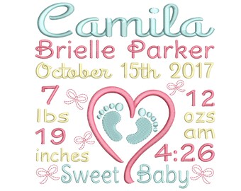 Newborn Birth Announcement Template Embroidery Design - Baby Birth Stats - INSTANT DOWNLOAD - Machine embroidery design - 3 size