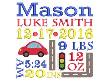 Car embroidery design - Birth Announcement Machine Embroidery Design - Baby boy embroidery design - EMAIL DELIVERY - NOT instant download