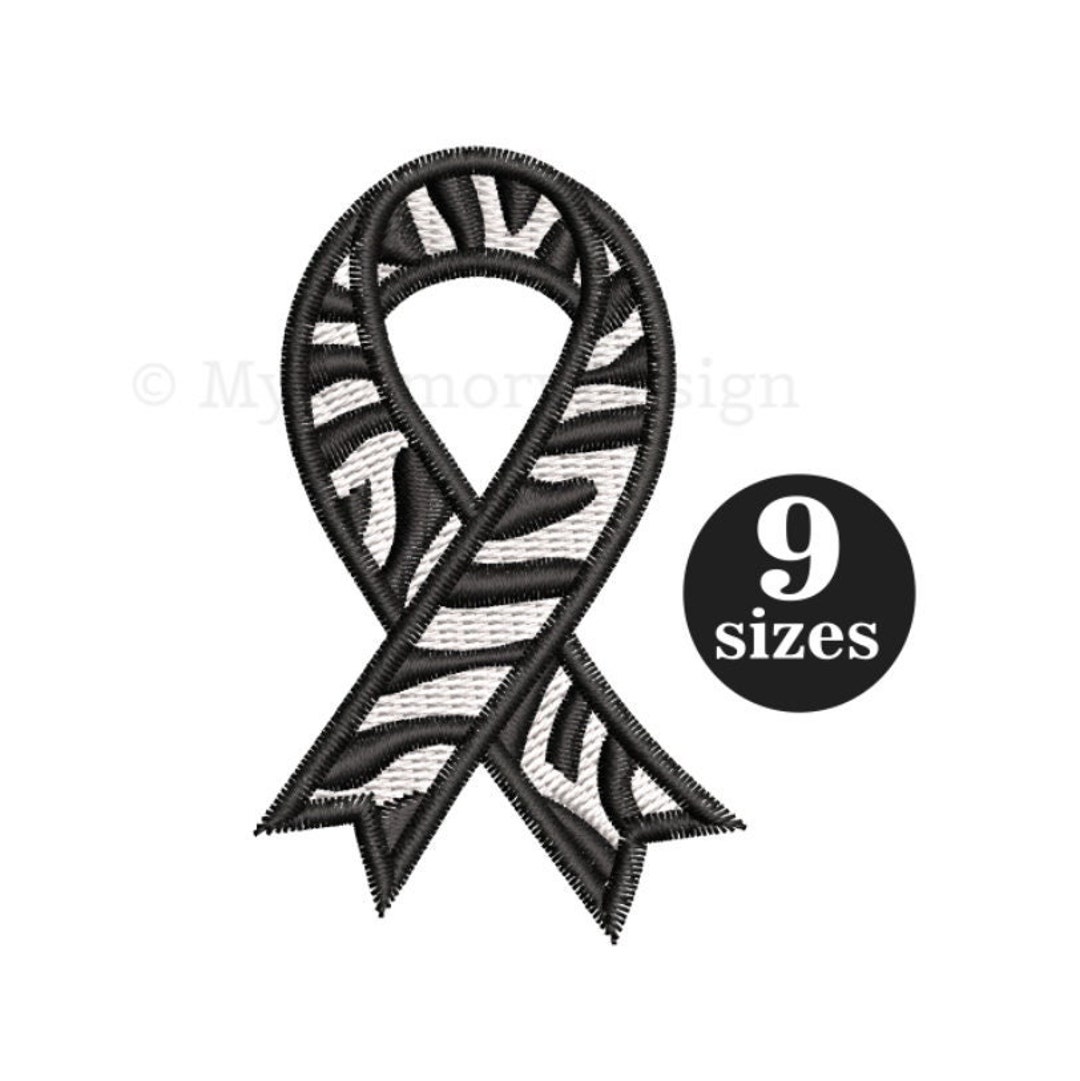 Zebra Awareness Ribbon Machine Embroidery Design, Cancer Ribbon, Rare