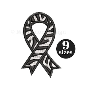 May include: Black and white zebra patterned ribbon embroidery design.  9 sizes available.