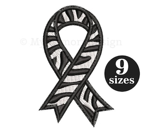 Zebra Awareness Ribbon Machine Embroidery Design, Cancer Ribbon, Rare Disease embroidery, Neuroendocrine, Digital download , 9 SIZES