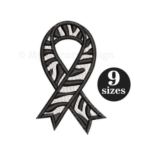 Zebra Awareness Ribbon Machine Embroidery Design, Cancer Ribbon, Rare Disease broderie, Neuroendocrine, Digital download , 9 SIZES