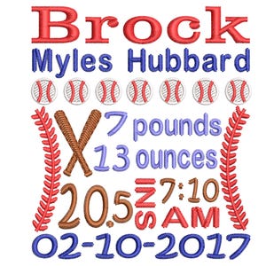 Custom Birth Announcement Embroidery - Baby boy embroidery design - Baseball embroidery - EMAIL DELIVERY 0-48 hour - NOT instant download