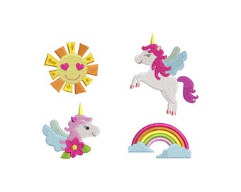 Cute Baby Unicorn Machine Embroidery Design - Mini rainbow embroidery design, Machine Embroidery Design,  INSTANT DOWNLOAD, SET of 4 designs