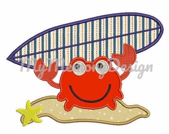 Crab embroidery design, Summer applique  design,Beach embroidery, Boy embroidery, Surf embroidery design - Machine embroidery design