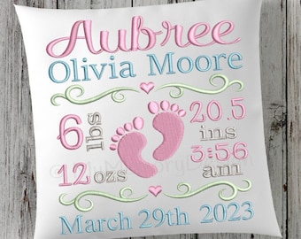 Baby feet birth announcement embroidery design, Personalized Newborn Machine Embroidery Pattern