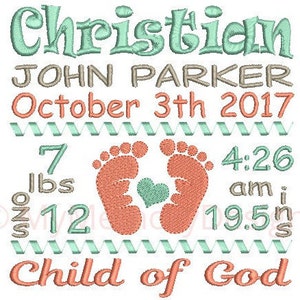 Religion embroidery design - Christian embroidery design- Baby Feet Embroidery - Birth Announcement Machine Embroidery - CUSTOM MADE
