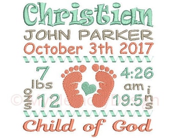 Religion embroidery design - Christian embroidery design- Baby Feet Embroidery - Birth Announcement Machine Embroidery - CUSTOM MADE