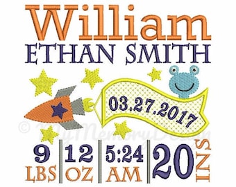 Baby Boy Birth Template Announcement Embroidery - Boy Birthday Embroidery - Machine embroidery - INSTANT DOWNLOAD - 4x4 5x7 6x10 size