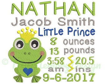 Little Prince birth announcement embroidery design - Birth template machine embroidery pattern - INSTANT DOWNLOAD 4x4 5x7 6x10 sizes