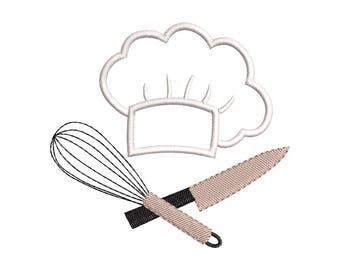 Cooking embroidery design, Kitchen utensils embroidery design, Chef hat embroidery, Machine embroidery design, Instant download, 3 size