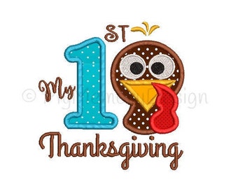 My 1st thanksgiving applique design - Thanksgiving embroidery design - Baby design - Machine embroidery pattern - INSTANT DOWNLOAD - 3 sizes