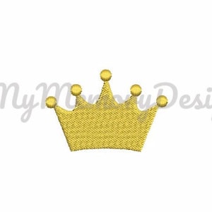 May include: A gold crown embroidery design with five rounded points and a textured appearance. The crown is centered on a white background. The text "My Mommy Design" is in the upper left corner.
