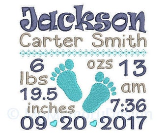 Baby Boy Announcement Embroidery Design - Custom Birth Stats Machine Embroidery File - EMAIL DELIVERY 0-48 hour NOT instant download