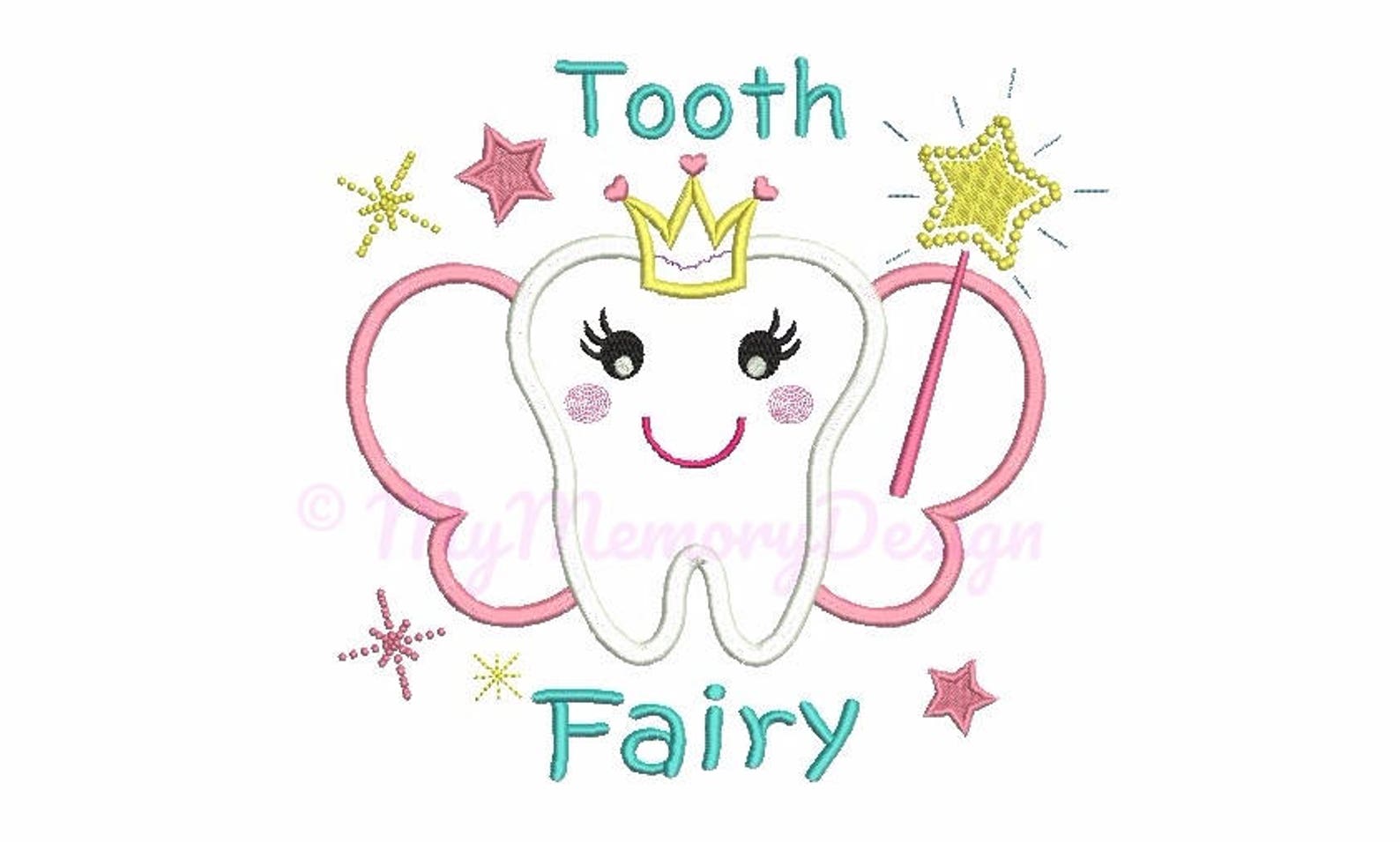 Set of 2 - Tooth Fairy Embroidery Design - Tooth Applique - Machine ...