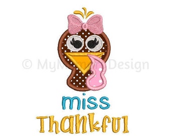 Miss Thankful Embroidery Design - Thanksgiving applique design - Girl  design - Machine embroidery design - INSTANT DOWNLOAD 5x7 6x10 sizes