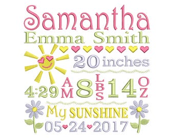 Custom Birth Announcement Embroidery - Baby Embroidery - Newborn  Subway Art design - EMAIL DELIVERY 0-48 hour - NOT instant download