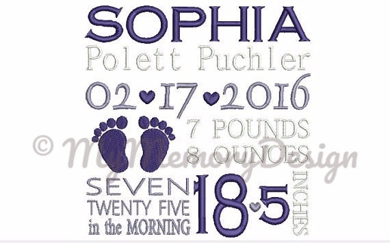 Birth Announcement Embroidery Template - Baby Feet Design (Digital File)