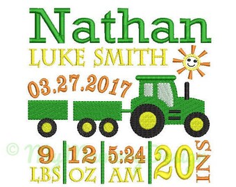 Tractor Birth Announcement Embroidery Design - Baby Subway Art Machine Embroidery  File  - EMAIL DELIVERY 0-48 hour - NOT instant