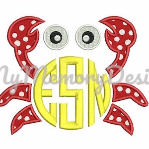 Animal applique Crab embroidery Monogram Design - Summer beach design - Sealife animal - Machine embroidery - INSTANT DOWNLOAD - 3 SIZE