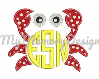 Animal applique Crab embroidery Monogram Design - Summer beach design - Sealife animal - Machine embroidery - INSTANT DOWNLOAD - 3 SIZE