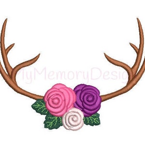 Deer antler embroidery design - Floral antler design - Animal embroidery - Machine embroidery - INSTANT DOWNLOAD - 2 sizes - 4x4 5x7
