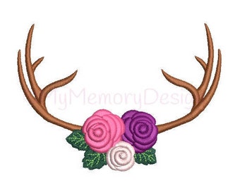 Deer antler embroidery design - Floral antler design - Animal embroidery - Machine embroidery - INSTANT DOWNLOAD - 2 sizes - 4x4 5x7