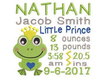 Little Prince birth announcement embroidery design - Birth template machine embroidery pattern - INSTANT DOWNLOAD 4x4 5x7 6x10 sizes