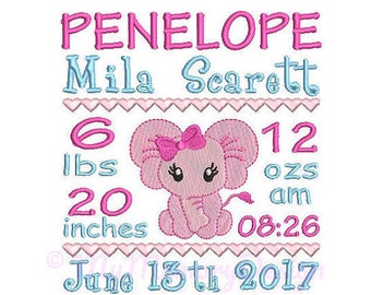 Birth Announcement Template Embroidery Design, SET of 4, Baby embroidery design,  Machine embroidery design, INSTANT DOWNLOAD, 3 size