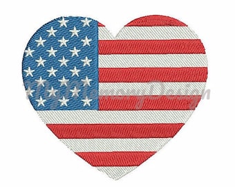 Embroidery for 4th july - Flag embroidery design - American flag embroidery - Heart design - Independence embroidery - Patriotic  embroidery