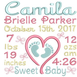 Baby Announcement Embroidery Design - Custom Birth Stats Machine Embroidery File - EMAIL DELIVERY 0-48 hour NOT instant download
