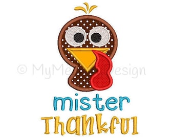 Mister Thankful Embroidery Design - Thanksgiving applique design - Boy design - Machine embroidery design - INSTANT DOWNLOAD  5x7 6x10 sizes