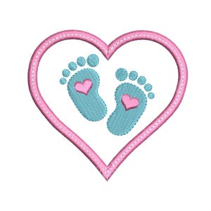 Baby feet embroidery design - Baby applique - Heart applique - Heart embroidery design - New born design - INSTANT DOWLOAD - 4x4 5x7 6x10