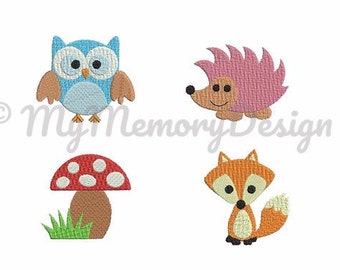 Mini Animals embroidery design - Forest animals embroidery design, Owl, Fox, Hedgedog, Mushroom, Machine embroidery design, INSTANT DOWNLOAD