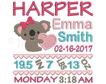 Birth announcement embroidery design - Birth template machine embroidery Baby design - INSTANT DOWNLOAD 4x4 5x7 6x10 sizes