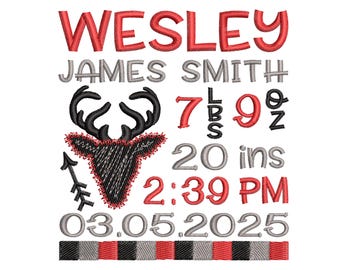 Birth Announcement Embroidery - Baby Embroidery Design - New baby embroidery - Birth stats embroidery - Birth template - EMAIL DELIVERY
