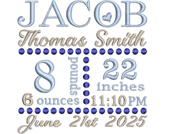 Birth announcement Embroidery Design - Personalized baby gift - Baby embroidery - Birth stats EMAIL DELIVERY 0-48 hour NOT instant download