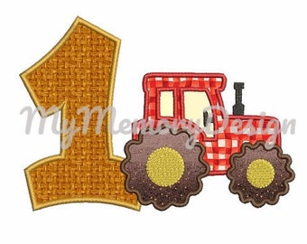 1st birthday applique design - Birthday embroidery design - Tractor embroidery - Machine embroidery - INSTANT DOWNLOAD - 4x4 5x7 6x10