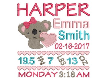 Birth announcement embroidery design - Birth template machine embroidery Baby design - INSTANT DOWNLOAD 4x4 5x7 6x10 sizes