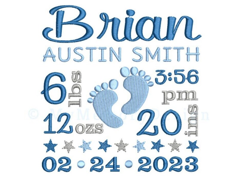 Birth Announcement Embroidery Design Birth Template Baby Etsy