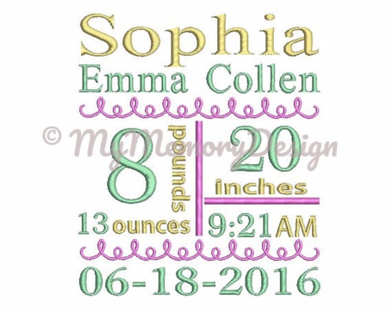 Birth Announcement Template Embroidery Subway Art Design 4x4 Etsy