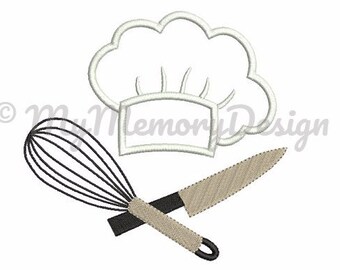 Cooking embroidery design, Kitchen utensils embroidery design, Chef hat embroidery, Machine embroidery design, Instant download, 3 size