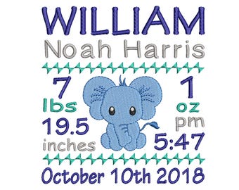 Set of 4 - Birth TEMPLATE Announcement Embroidery Design - Baby embroidery design - Machine embroidery pattern - INSTANT DOWNLOAD - 3 size
