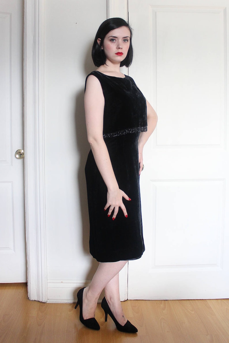 Vintage 1950s Black Velvet Lord /& Taylor Dress Size Medium