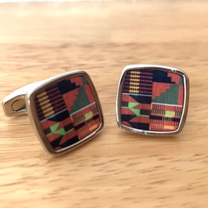 Orange kente cufflinks, stainless steel cuff links, wedding cuff links, fathers day gift, best man gift, gift for him, african cufflinks