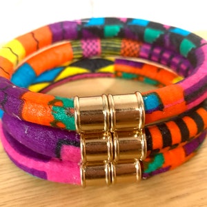 Colour Pop bracelet stack, silver or gold clasp, African boho bracelets, pink multi kente bracelets, ankara bangles, 3 sizes