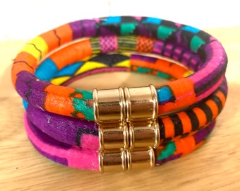 Colour Pop bracelet stack, silver or gold clasp, African boho bracelets, pink multi bracelets, gift for her, ankara bangles